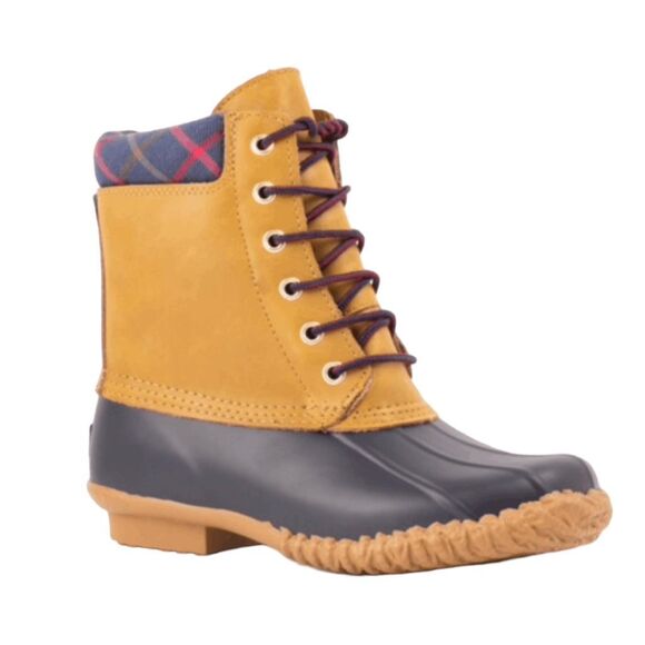 Storm by Cougar Roger Waterproof Duck Boots Tan Blue Leather Rubber Snow Winter - Picture 1 of 6